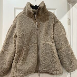 Dark Beige Zip H&M Teddy Jacket Small